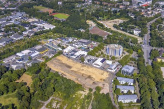 Aerial view, construction site for planned residential development Am Thurmfeld in the district