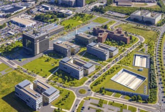 Aerial view, thyssenkrupp Quarter Corporate Headquarters in the West Quarter in Essen, Ruhr area,