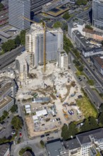Aerial view, demolition Ypsilon-Haus of RWE headquarters Essen in the Huyssenallee, planned new
