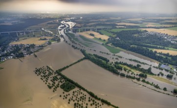 Aerial photo, Ruhr flood, flooding, Kettwig, Essen, Ruhr area, North Rhine-Westphalia, Germany, DE,