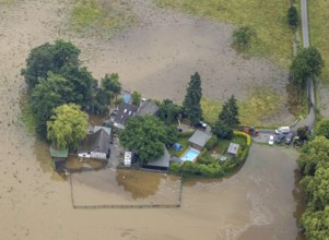 Aerial photo, Ruhr flood, flooding, Kettwig, Essen, Ruhr area, North Rhine-Westphalia, Germany, DE,