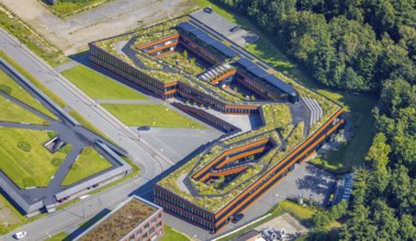 Aerial view, building of the RAG Foundation on the grounds of the Zollverein Coal Mine Industrial