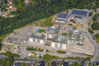 Aerial view, construction site and new building of the Gustav-Heinemann comprehensive school with