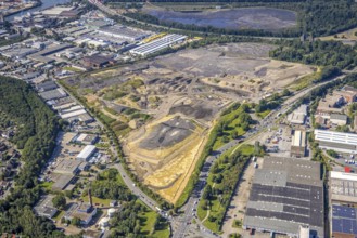 Aerial view, brownfield project Freiheit Emscher in the district Vogelheim in Essen, city limits