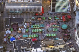 Aerial view, Christmas market at Kennedyplatz in the city centre of Essen, Ruhr area, North