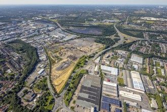 Aerial view, brownfield project Freiheit Emscher in the district Vogelheim in Essen, city limits