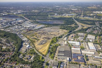 Aerial view, brownfield project Freiheit Emscher in the district Vogelheim in Essen, city limits