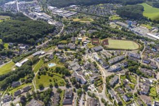 Aerial view, town hall Finnentrop Am Markt, Finto swimming pool, Bigge-Lenne comprehensive school,