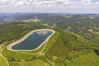 Aerial view, pumped storage plant Oberbecken, Schönholthausen, Finnentrop, Sauerland, North