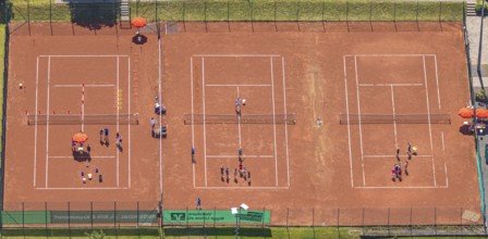 Aerial view, tennis courts with youth training, Rönkhausen, Finnentrop, Sauerland, North