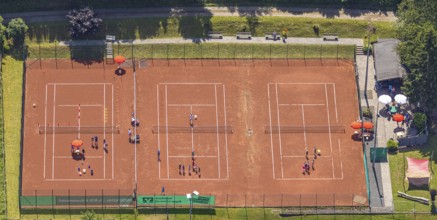 Aerial view, tennis courts with youth training, Rönkhausen, Finnentrop, Sauerland, North