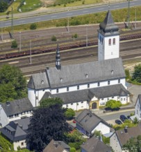 Aerial view, Catholic parish church St. Johannes Nepomuk, Finnentrop, Sauerland, North