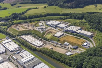 Aerial view, industrial area Frielentrop III Kalkofenstraße, Frielentrop, Finnentrop, Sauerland,