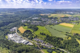 Aerial view, commercial area Am Steinwerk, FIUKA fisherman & Kaufmann GmbH, Altfinnentrop,
