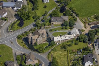 Aerial view, moated castle Lenhausen, Finnentrop, Sauerland, North Rhine-Westphalia, Germany, DE,