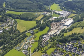 Aerial view, Angelpark Lenhausen - Petri Heil Mühlental, Unterer Hammer, Sägewerk Vente-Holz GmbH,