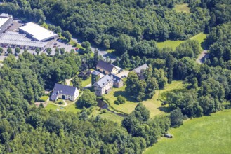 Aerial view, Schloss Haus Bamenohl, Finnentrop, Sauerland, North Rhine-Westphalia, Germany, DE,