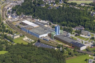 Aerial view, thyssenkrupp Steel Europe AG plant Finnentrop, Altfinnentrop, Finnentrop, Sauerland,