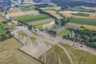 Aerial photo, Ruhr flood, Altendorf, Fröndenberg/Ruhr, Ruhr area, North Rhine-Westphalia, Germany,