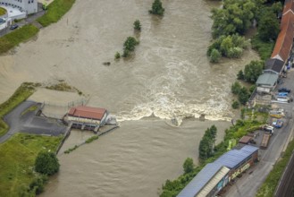 Aerial photo, Ruhr flood, Ardey, Fröndenberg/Ruhr, Ruhr area, North Rhine-Westphalia, Germany, DE,