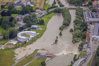 Aerial photo, Ruhr flood, Ardey, Fröndenberg/Ruhr, Ruhr area, North Rhine-Westphalia, Germany, DE,