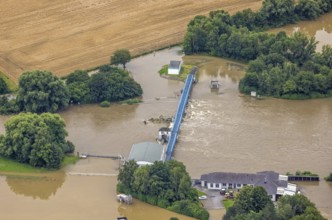 Aerial photo, Ruhr flood, Fröndenberg, Fröndenberg/Ruhr, Ruhr area, North Rhine-Westphalia,