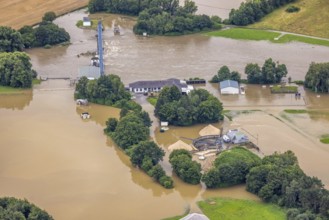 Aerial photo, Ruhr flood, Fröndenberg, Fröndenberg/Ruhr, Ruhr area, North Rhine-Westphalia,