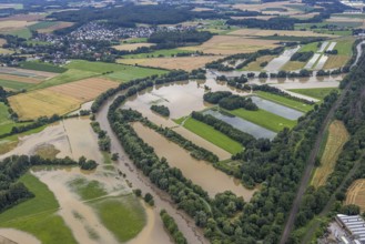 Aerial photo, Ruhr flood, Fröndenberg, Fröndenberg/Ruhr, Ruhr area, North Rhine-Westphalia,