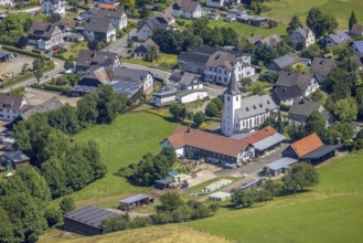 Aerial view, Church of St. Johannes Baptist, Serkenrode, Finnentrop, Sauerland, North