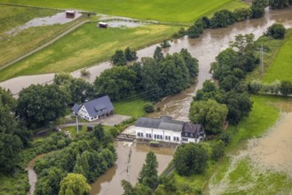 Aerial photo, Ruhr flood, Warmen, Fröndenberg/Ruhr, Ruhr area, North Rhine-Westphalia, Germany, DE,