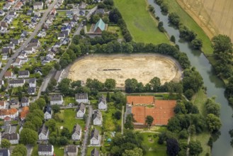 Aerial view, a week ago there was still land under water at this point - the Ruhr was flooding,