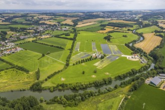 Aerial view, a week ago there was still land under water at this point - the Ruhr was flooding,
