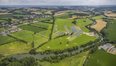 Aerial view, a week ago there was still land under water at this point - the Ruhr was flooding,
