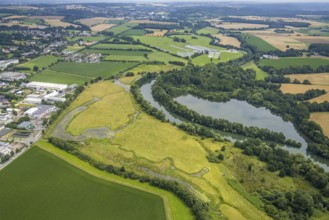 Aerial view, a week ago there was still land under water at this point - the Ruhr was flooding,