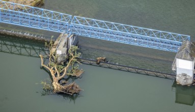Aerial view, a week ago there was land under water at this point - the Ruhr was flooding, course of