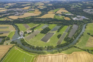 Aerial view, a week ago there was land under water at this point - the Ruhr was flooding, course of