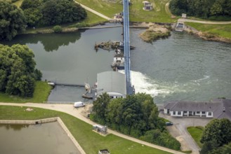 Aerial view, a week ago there was still land under water at this point - the Ruhr was flooding,