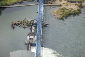 Aerial view, a week ago there was still land under water at this point - the Ruhr was flooding,