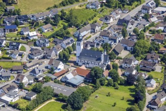 Aerial view, Church of St. Matthias, Fretter, Finnentrop, Sauerland, North Rhine-Westphalia,