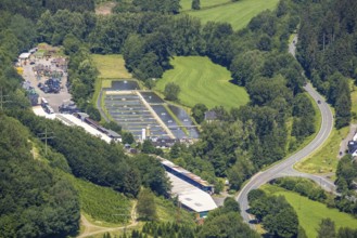 Aerial view, Rameil Forellenzucht in Müllen, industrial estate Mauro GmbH and MTS Finnentrop,