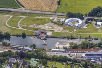 Aerial photograph, Wasserwerke Westfalen GmbH and Langschede run-of-river power station on the