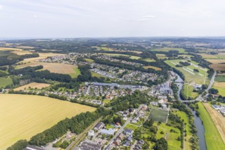 Aerial view, Schürenfeld planned industrial area at the federal road B233 Unnaer Straße in the