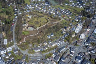 Spa garden with construction site Bürgerpark, Freudenberg, Sauerland, North Rhine-Westphalia,