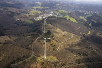 Forest damage and wind turbines Büschergrund, Freudenberg, Sauerland, North Rhine-Westphalia,