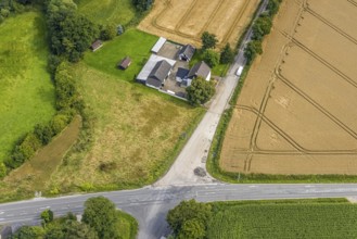 Aerial view, intersection Palzstraße and Bausenhagener Straße in Stentrop, Fröndenberg/Ruhr, Ruhr