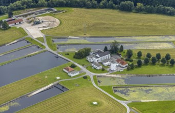 Aerial view, Hammer Waterworks Warmen at the Merschstraße in the district Warmen, Fröndenberg/Ruhr,