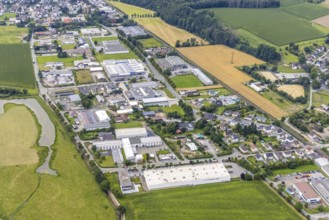 Aerial view, Neimen industrial estate, Fröndenberg/Ruhr, Ruhr area, North Rhine-Westphalia,