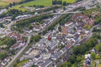 Aerial view, Schmallenbach-Haus Hubertia retirement home and newly designed market square in