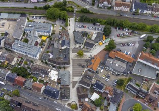 Aerial view, Schmallenbach-Haus Huberti retirement home and newly designed market square in