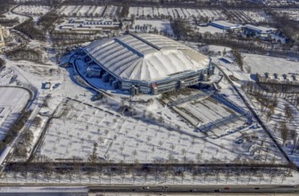 Aerial view, Schalke Veltins-Arena with closed roof and extension area for grass,